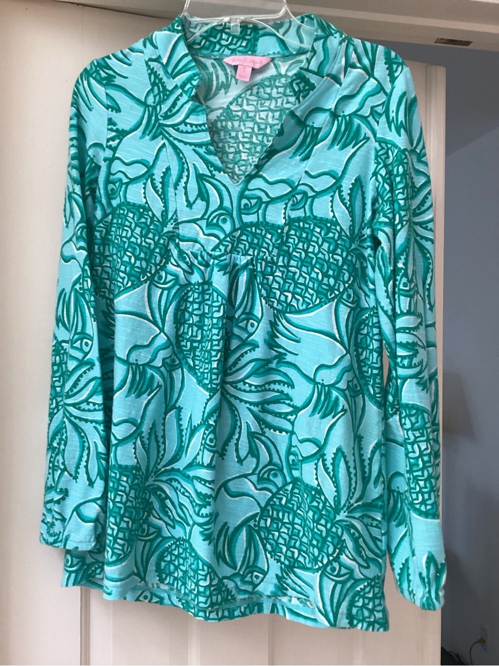 Lilly Pulitzer Teal Green pineapple Tunic shirt top summer vacation bbq